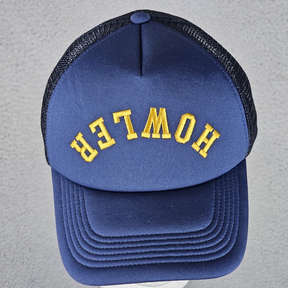 Howler Brothers Mens Navy Blue Gold Arched Logo Mesh Back Trucker Snapback Hat